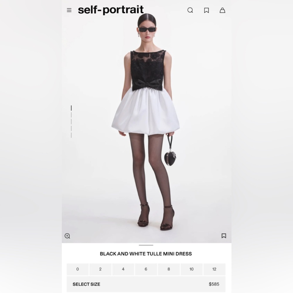 Self Portrait BLACK AND WHITE TULLE MINI DRESS